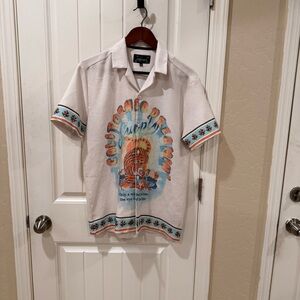 Good Vibes Men's Cream Graphic Button-Down Shirt